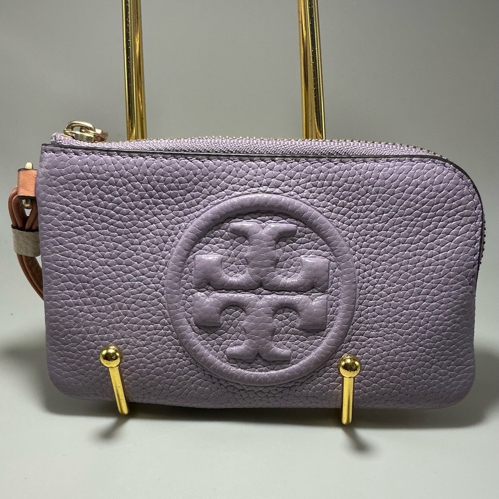 Vintage Rare Tory Burch Perry Bombé Leather Color Block Zip Card Case Wallet